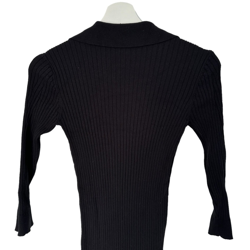 DYNAMITE BLACK RIBBED MAXI DRESS WITH  V-NECK, COLLAR & SIDE SLIT | SIZE SMALL - Picture 12 of 15